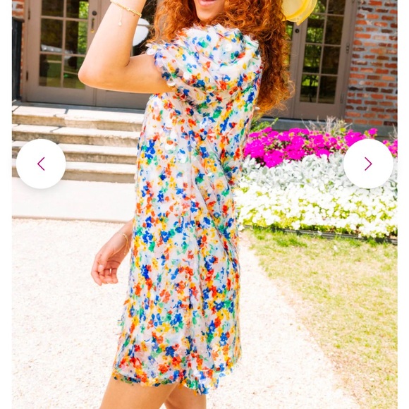 Queen of Sparkles Floral Pailette Sequin Poof Sleeve Dress - Large - Picture 4 of 6